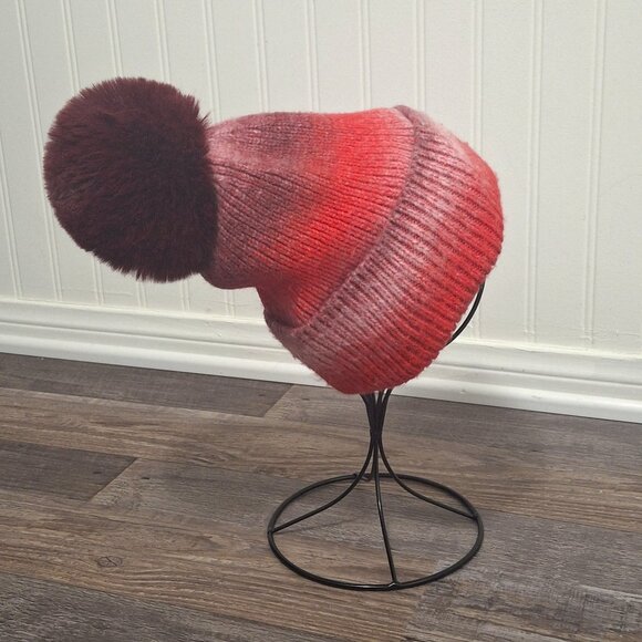 Norla Canada Pom Pom Beanie Striped Knit Sz O/S Alpaca Wool Boho Cabincore Artsy - Picture 1 of 14